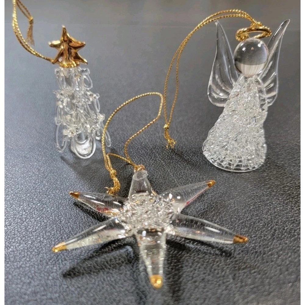 Vintage Avon‎ Spun Glass/ Gold Tone Accent Christmas Ornaments Set Of 3 NEW
